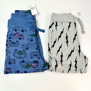 Bundled Lot of GAP Blue Truck Holiday and Gray Lightening Bolts Pull In Joggers